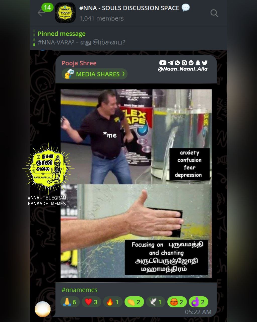 Focusing on அருட்பெருஞ்ஜோதி மஹாமந்திரம் — anxiety fear depression meme 1