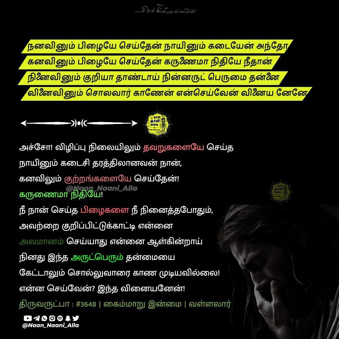 கனவிலும் பிழையே செய்தேன் கருணைமா நிதியே — திருவருட்பா 3648 1